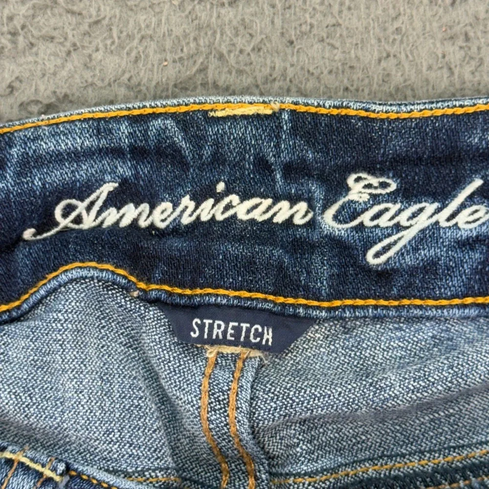 American Eagle Artist Jeans Womens 10 Blue Distressed Ripped Flare Stretch Denim